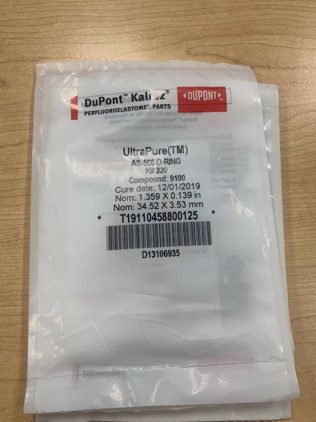 Dupont Kalrez O-ring AS-568 K#220 Compound: 9100